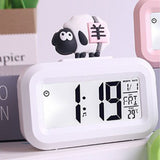 Electronic Clock Cute Cartoon LED Screen Desktop Electronic Alarm Data Time Calendar Temperature Clock White Sheep