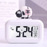 Electronic Clock Cute Cartoon LED Screen Desktop Electronic Alarm Data Time Calendar Temperature Clock White Sheep
