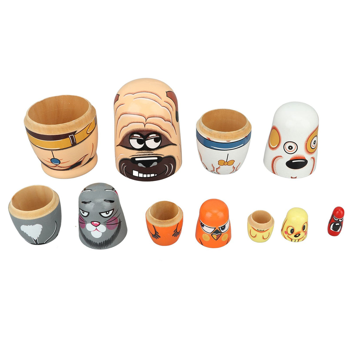 6PCS Dog Nesting Dolls Wooden Handmade Decorative Russian Nesting Doll Toy for Kids Christmas Birthday Wishing Gift