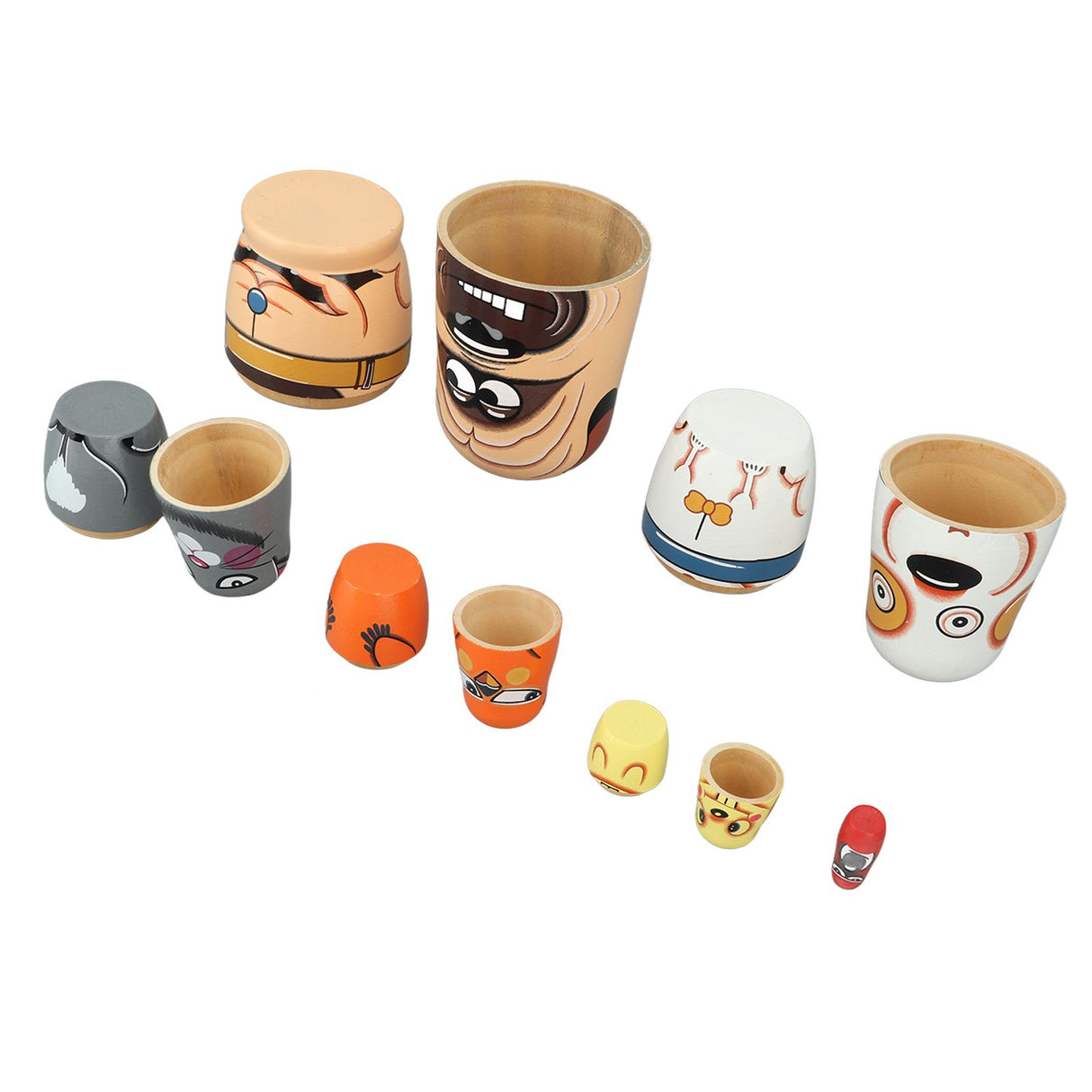 6PCS Dog Nesting Dolls Wooden Handmade Decorative Russian Nesting Doll Toy for Kids Christmas Birthday Wishing Gift