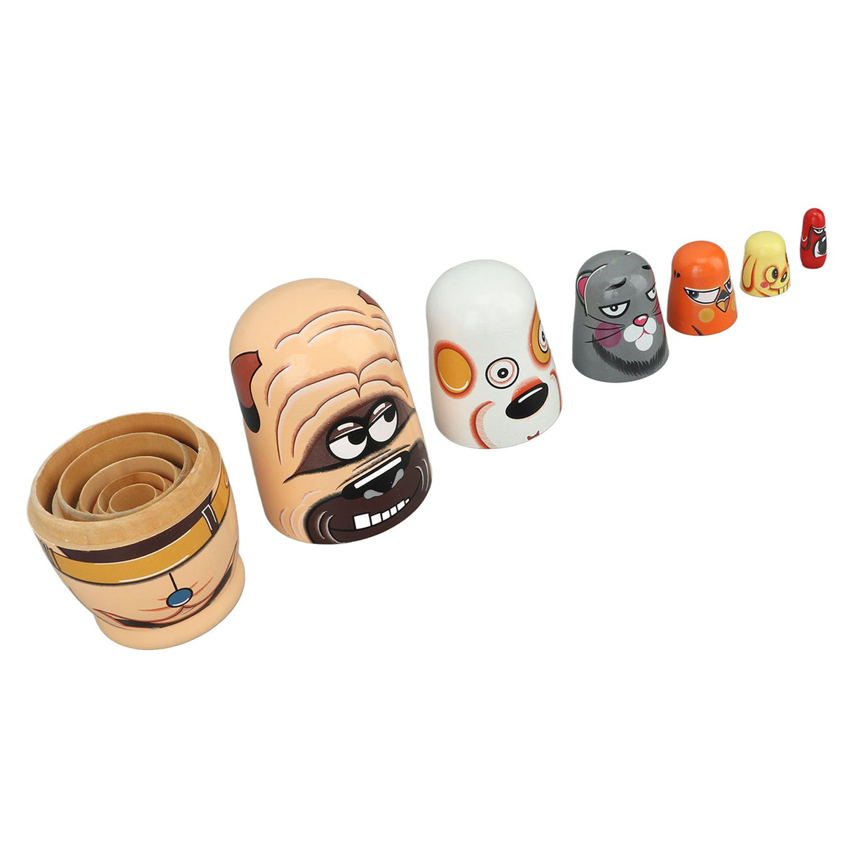 6PCS Dog Nesting Dolls Wooden Handmade Decorative Russian Nesting Doll Toy for Kids Christmas Birthday Wishing Gift