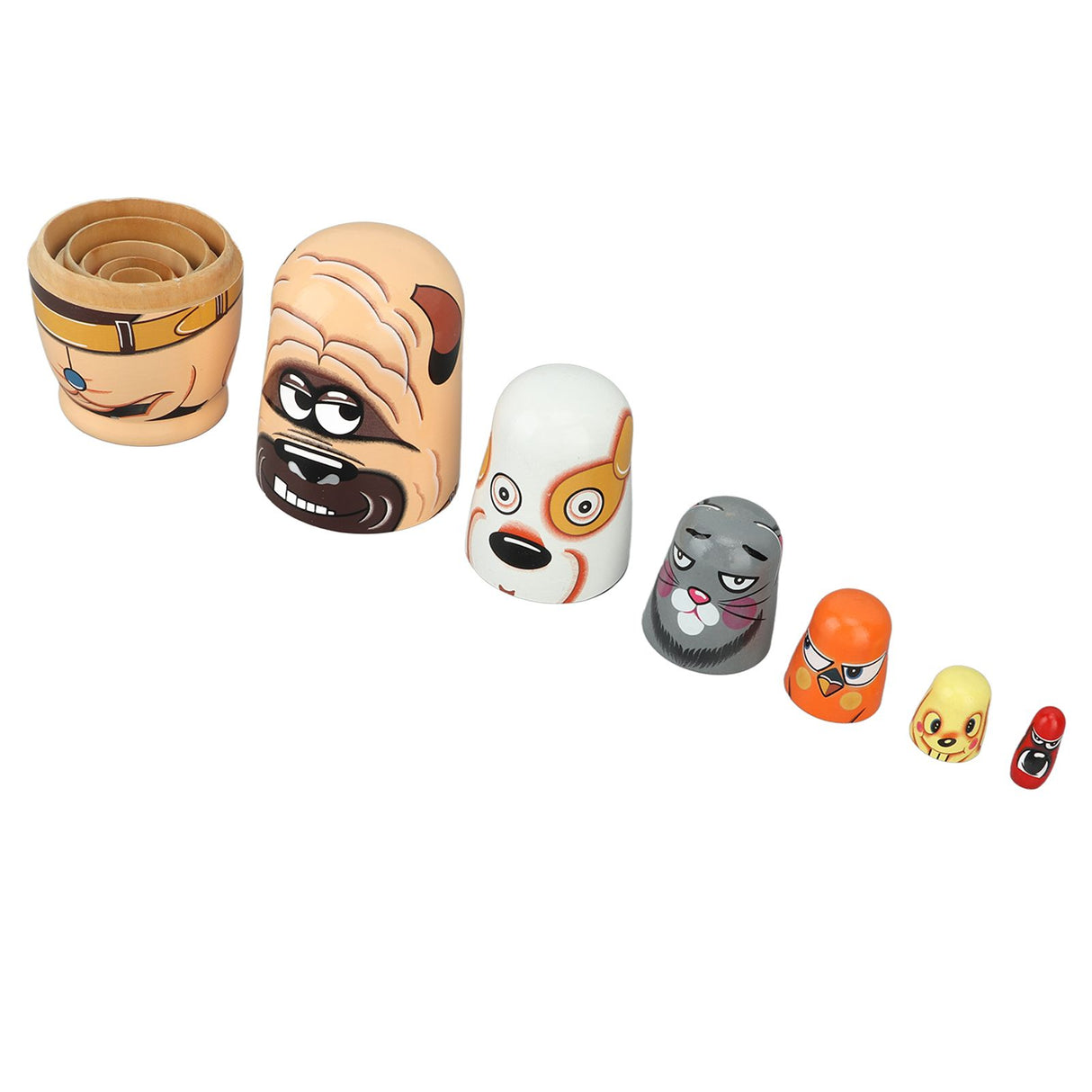 6PCS Dog Nesting Dolls Wooden Handmade Decorative Russian Nesting Doll Toy for Kids Christmas Birthday Wishing Gift