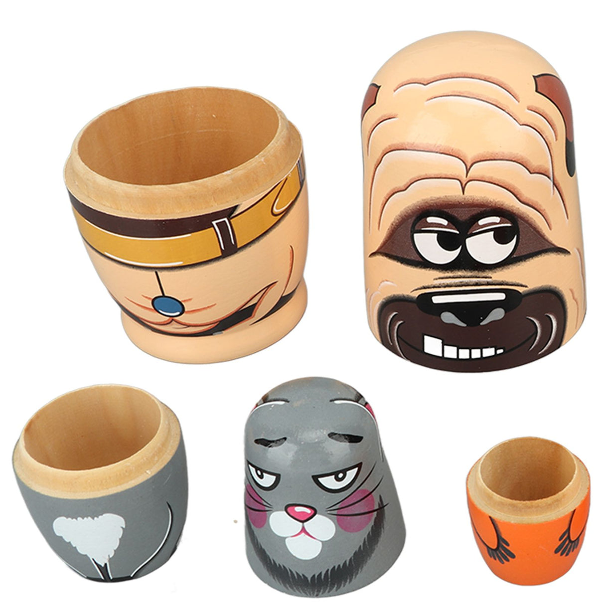 6PCS Dog Nesting Dolls Wooden Handmade Decorative Russian Nesting Doll Toy for Kids Christmas Birthday Wishing Gift