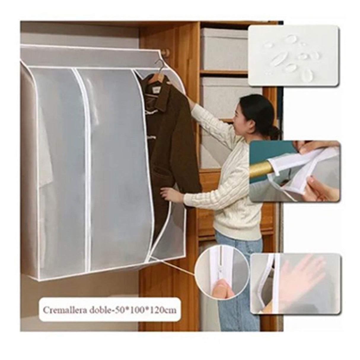 Super Large Transparent 3D Zipper Clothes Dust Cover Wardrobe Storage Bag Waterproof Dustproof Suit Coat Protector 120x100x50cm