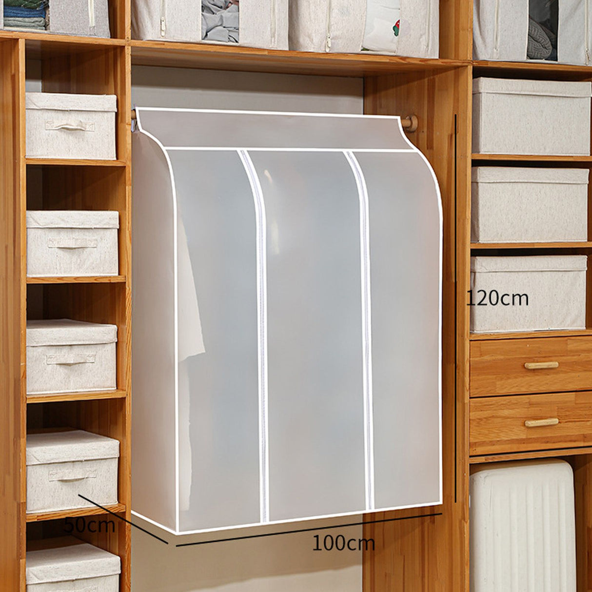 Super Large Transparent 3D Zipper Clothes Dust Cover Wardrobe Storage Bag Waterproof Dustproof Suit Coat Protector 120x100x50cm