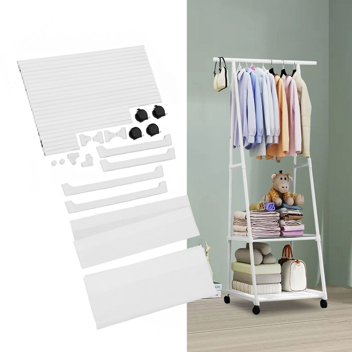 Clothing Garment Rack Multifunctional Triangular Movable Multi Layer Storage Heavy Duty Clothing Rack for Bedroom