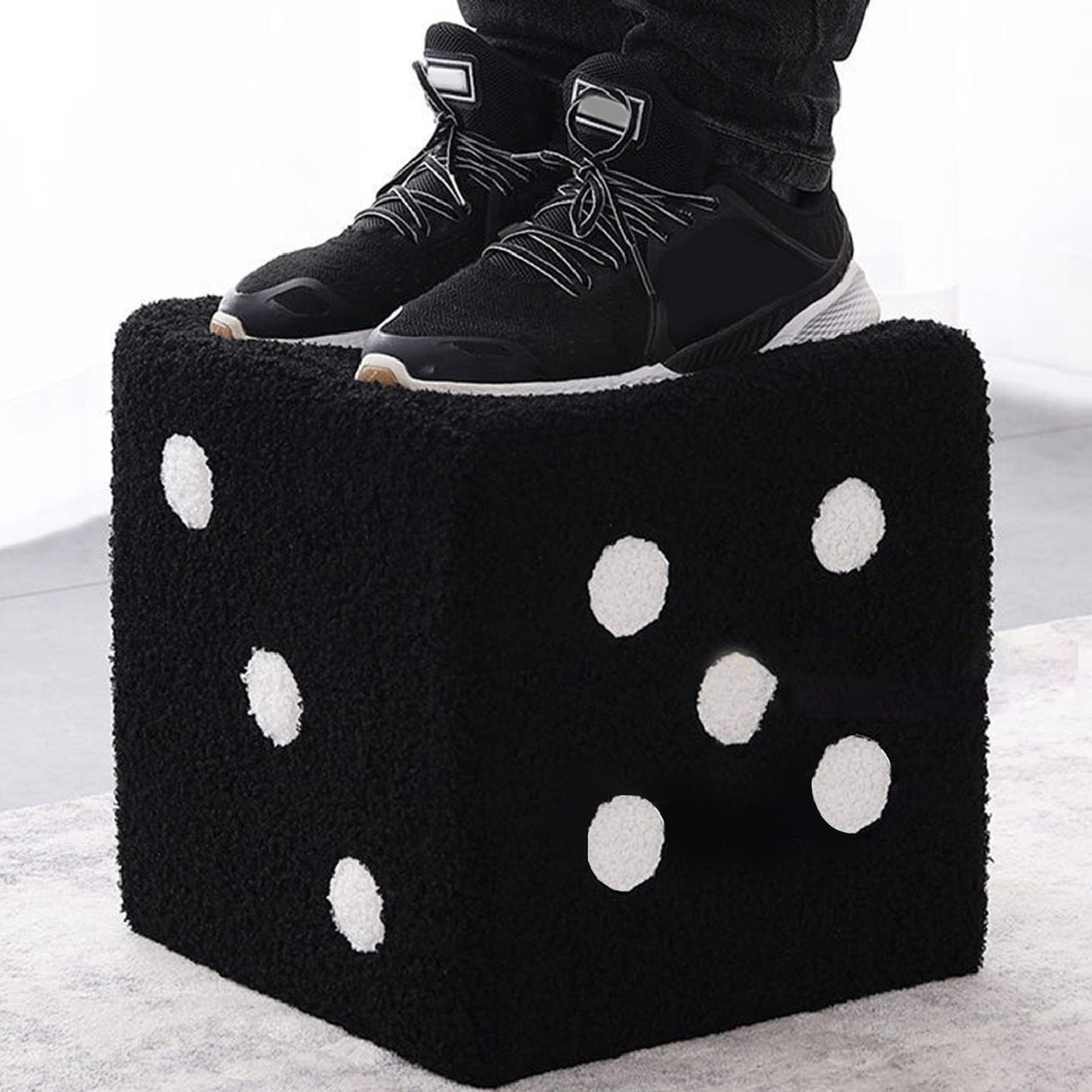 Foot Stool Soft Comfortable Simple Warm Sturdy Base Cube Stool for Home Living Room Bedroom Black 20x20x20cm