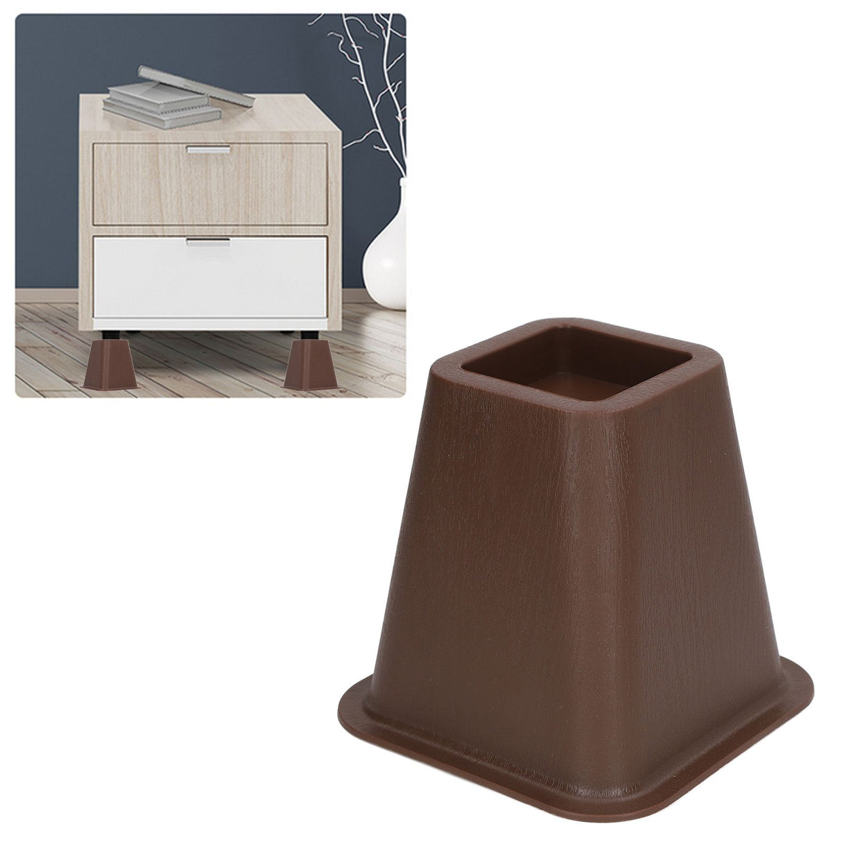 6 Pcs Furniture Risers Plastic Antislip Bed Risers Wood Grain for Storage Desk Sofa Chair Washing Machine
