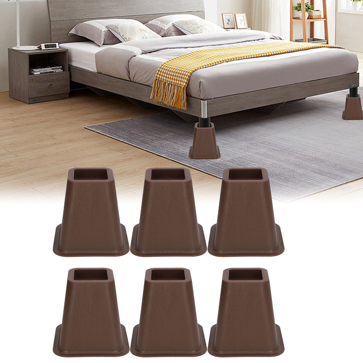6 Pcs Furniture Risers Plastic Antislip Bed Risers Wood Grain for Storage Desk Sofa Chair Washing Machine