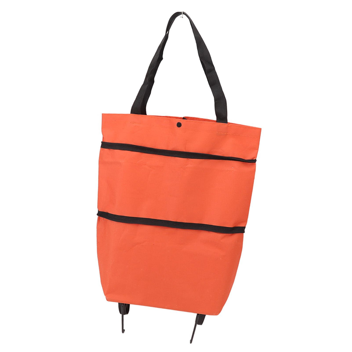 Shopping Cart Foldable Bag Large Capacity Zipper Design Oxford Cloth with Wheel for Camping Orange