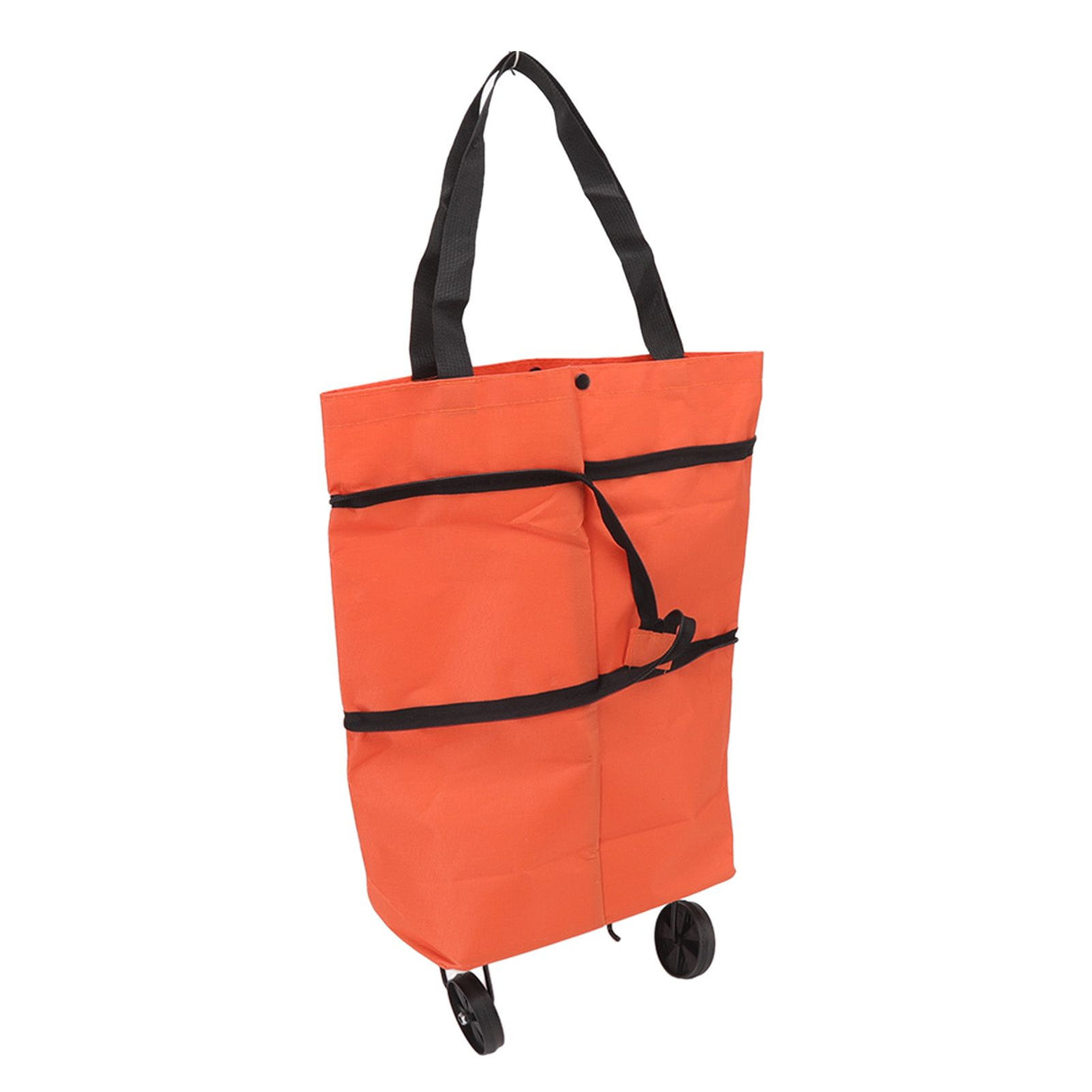 Shopping Cart Foldable Bag Large Capacity Zipper Design Oxford Cloth with Wheel for Camping Orange