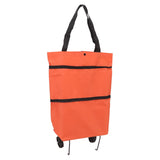 Shopping Cart Foldable Bag Large Capacity Zipper Design Oxford Cloth with Wheel for Camping Orange