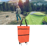 Shopping Cart Foldable Bag Large Capacity Zipper Design Oxford Cloth with Wheel for Camping Orange