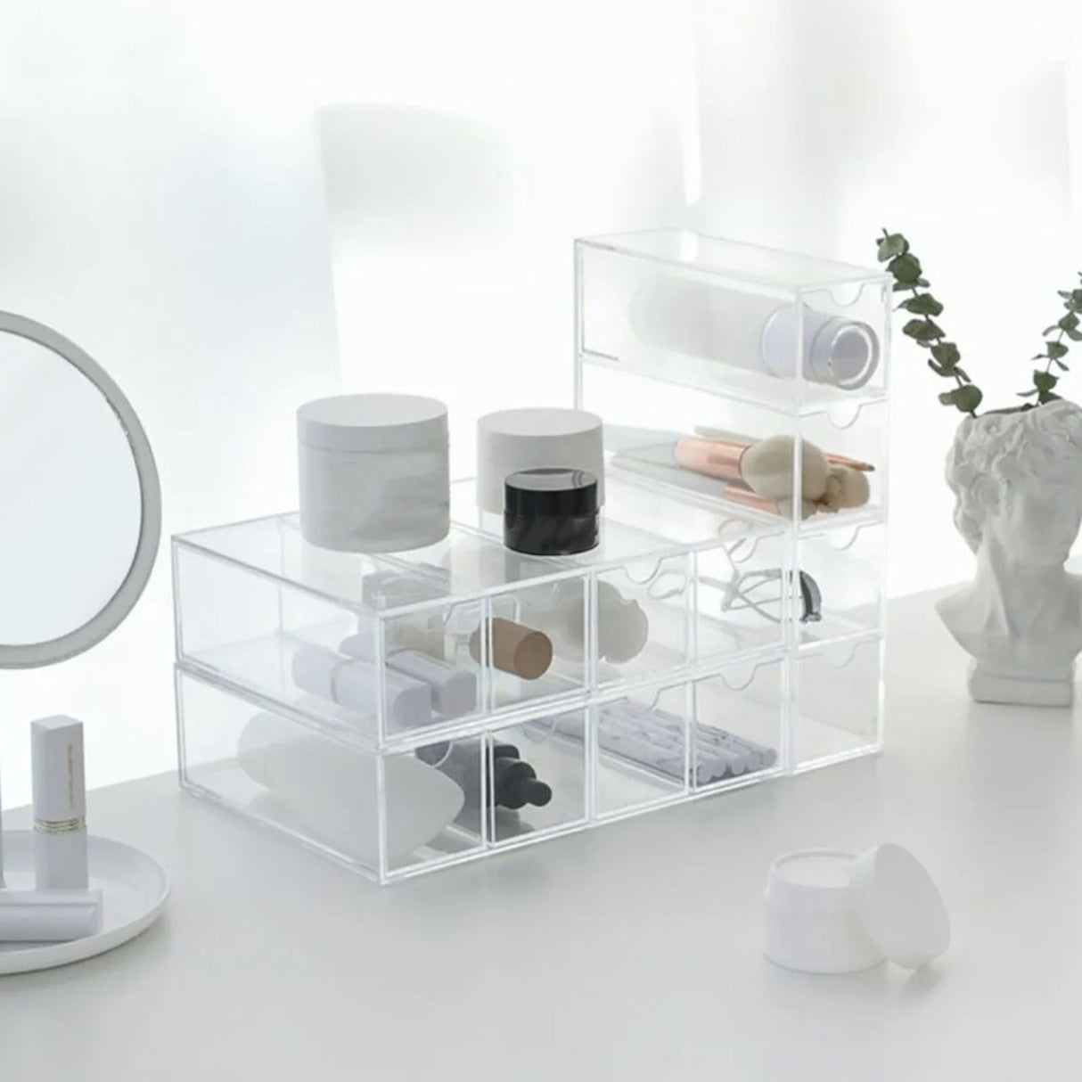 4 Drawers Eyeglass Storage Organizer Box Clear Acrylic Stackable Sunglasses Display Holder Organizer for Makeup Office Items