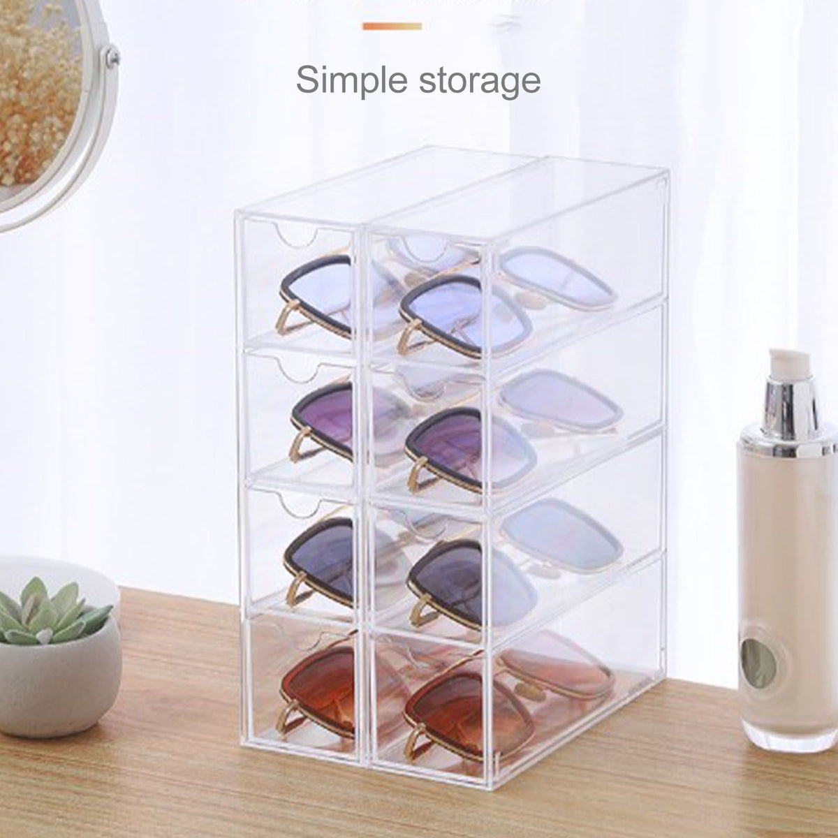 4 Drawers Eyeglass Storage Organizer Box Clear Acrylic Stackable Sunglasses Display Holder Organizer for Makeup Office Items