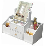 Cosmetic Storage Drawer Large Capacity Plastic Drawer Stationery Container with Mirror White