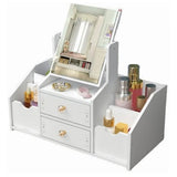 Cosmetic Storage Drawer Large Capacity Plastic Drawer Stationery Container with Mirror White