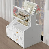 Cosmetic Storage Drawer Large Capacity Plastic Drawer Stationery Container with Mirror White - 45-Degree Angle