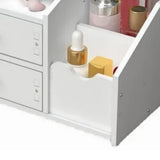 Cosmetic Storage Drawer Large Capacity Plastic Drawer Stationery Container with Mirror White
