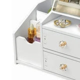 Cosmetic Storage Drawer Large Capacity Plastic Drawer Stationery Container with Mirror White - Low Angle