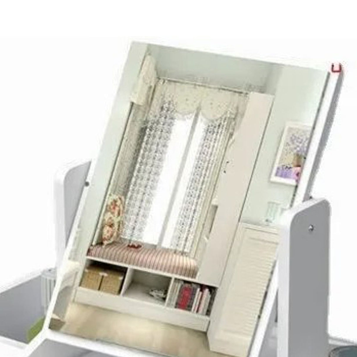 Cosmetic Storage Drawer Large Capacity Plastic Drawer Stationery Container with Mirror White