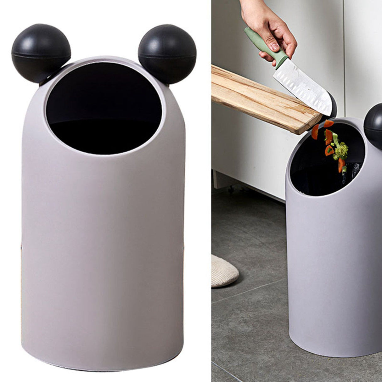 Trash Can Inclined Opening Large Capacity Modern Look Thickened Garbage Bin for Kitchen Bathroom Office Living Room Gray