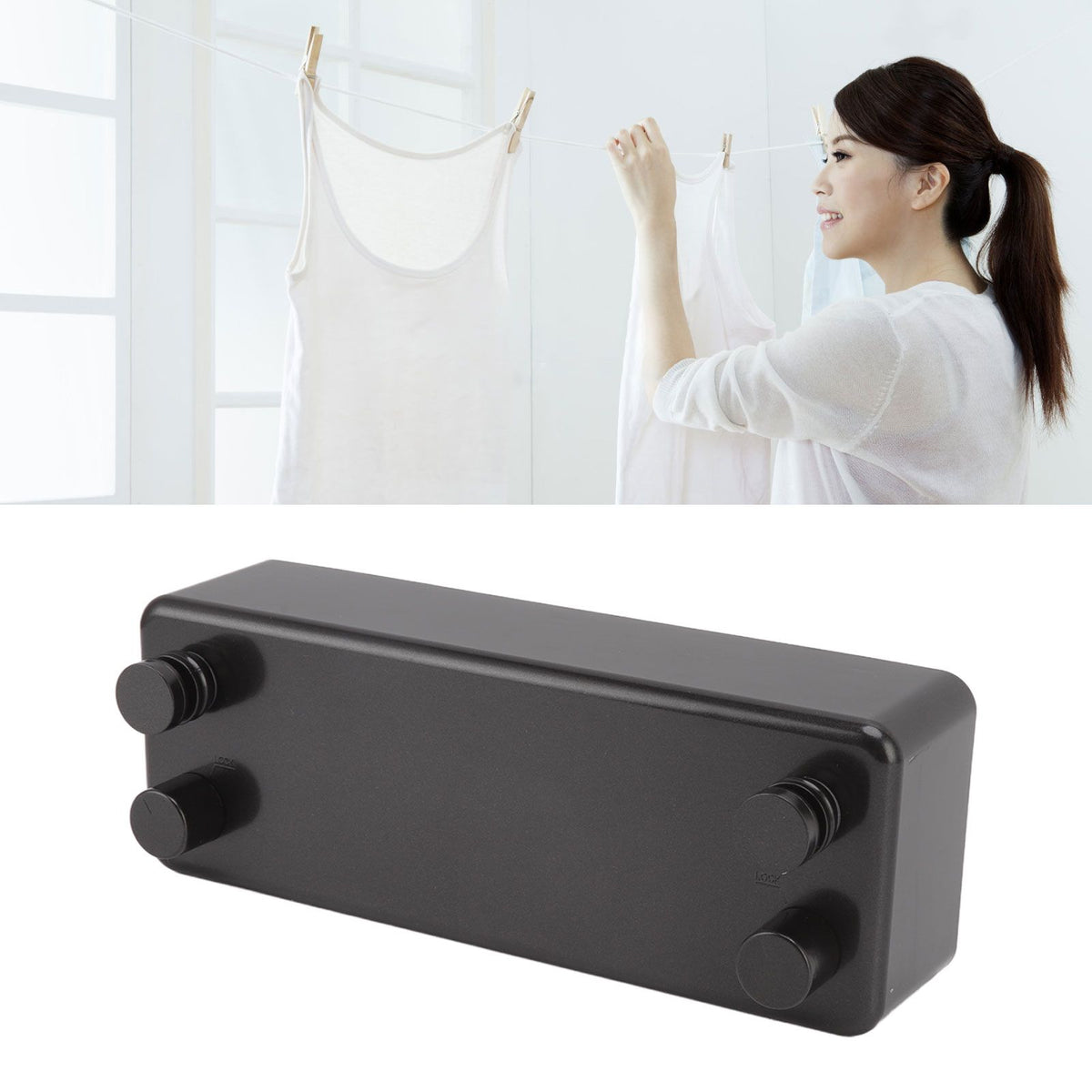 Retractable Clothesline Wall Mounted Heavy Duty Thickened Stainless Steel Double Laundry Line for Balcony Hotel 13.8ft Black