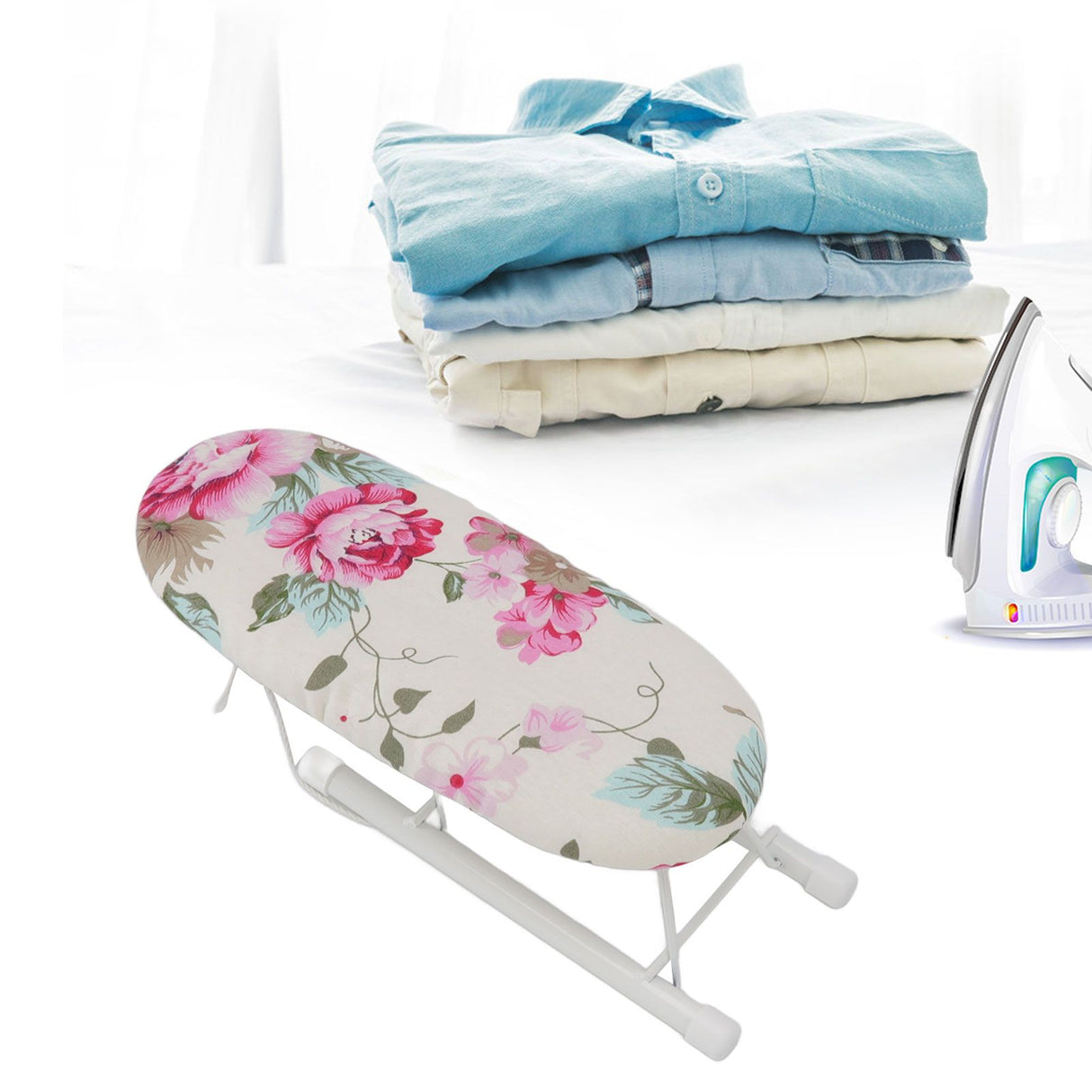 Tabletop Ironing Board Heat Resistant Foldable Portable Mini Ironing Board Clothes Ironing Accessories for Home Travel Peony Flower