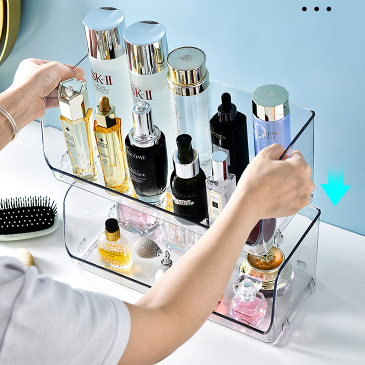 Cosmetic Display Case Multifunction Stackable Plastic Transparent Makeup Organizer for Home 32x15x12.8cm/12.6x5.9x5.3in