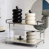 Nordic Style Qtip Holder Dispenser Desktop Dustproof Cotton Swab Storage Container Doughnut Shape Makeup Storage Box with Lid Black 4 Layers