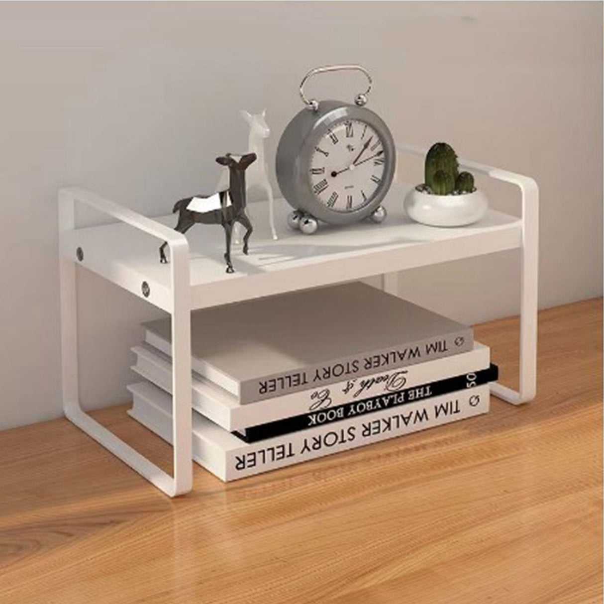 Desktop Bookshelf Organizer Desktop Organizer Office Storage Rack Warm White Simple Style