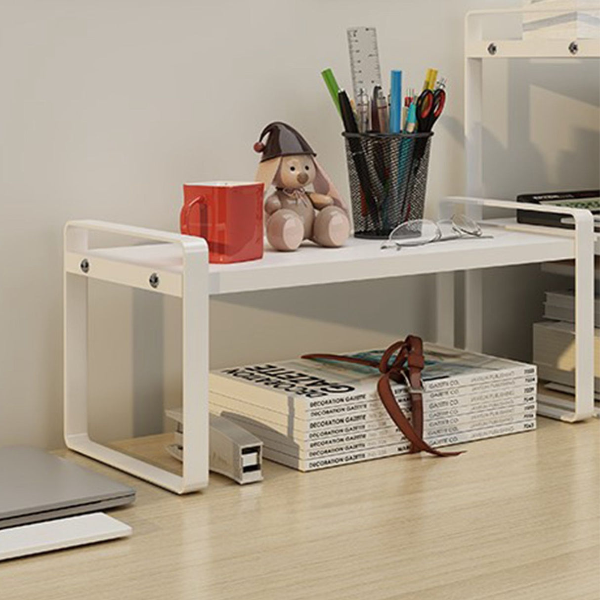 Desktop Bookshelf Organizer Desktop Organizer Office Storage Rack Warm White Simple Style