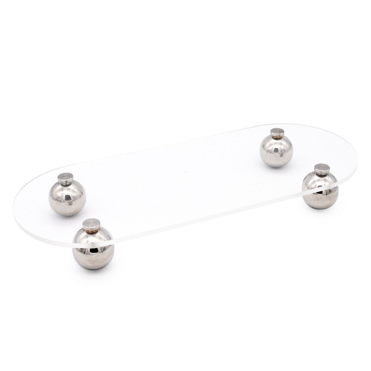 Acrylic Storage Tray Clear Transparent Stainless Steel Round Feet Minimalist Style Decorative Practical Desktop Shelf for Cafes Oval