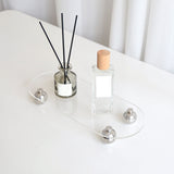Acrylic Storage Tray Clear Transparent Stainless Steel Round Feet Minimalist Style Decorative Practical Desktop Shelf for Cafes Oval
