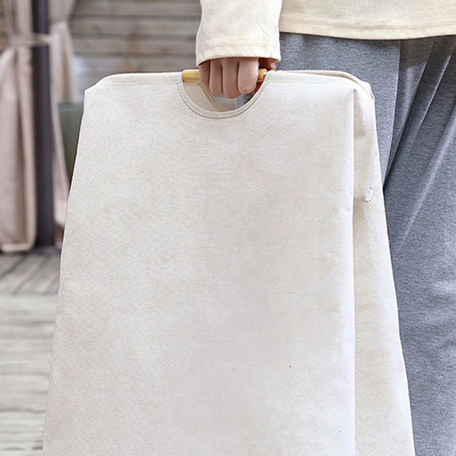 Large Laundry Basket Waterproof Collapsible Laundry Hamper with Wooden Handle for Household Bathroom L 56cm