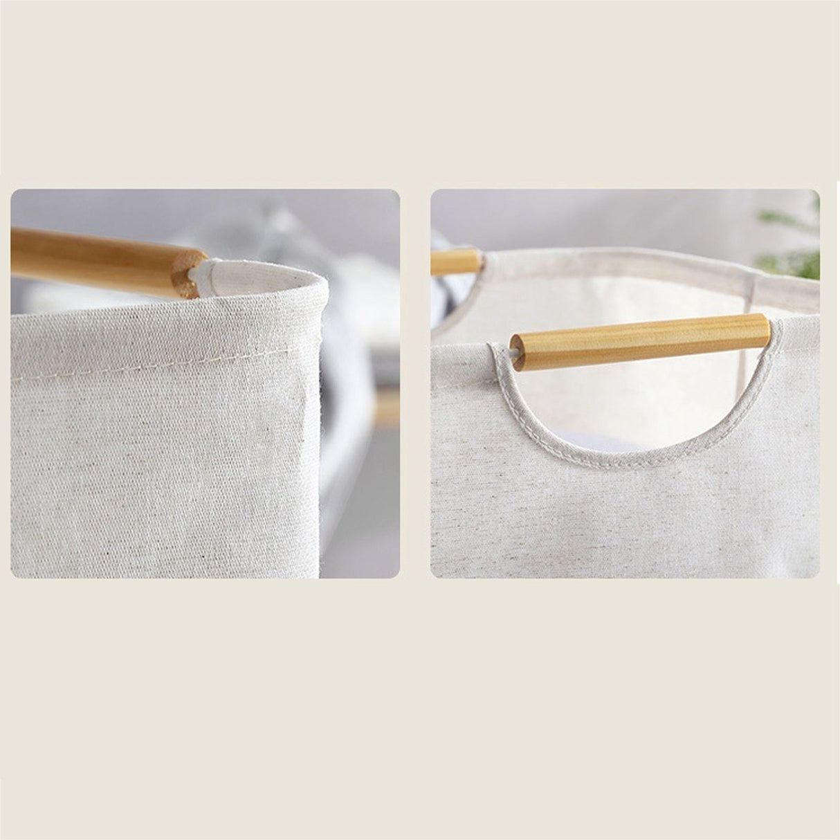 Large Laundry Basket Waterproof Collapsible Laundry Hamper with Wooden Handle for Household Bathroom L 56cm