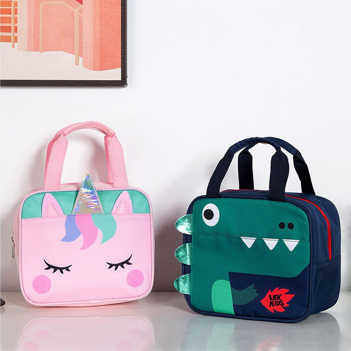 Children Lunch Bag Kindergarten Students Cartoon Portable Insulated Thermal Lunch Box Bag Pink