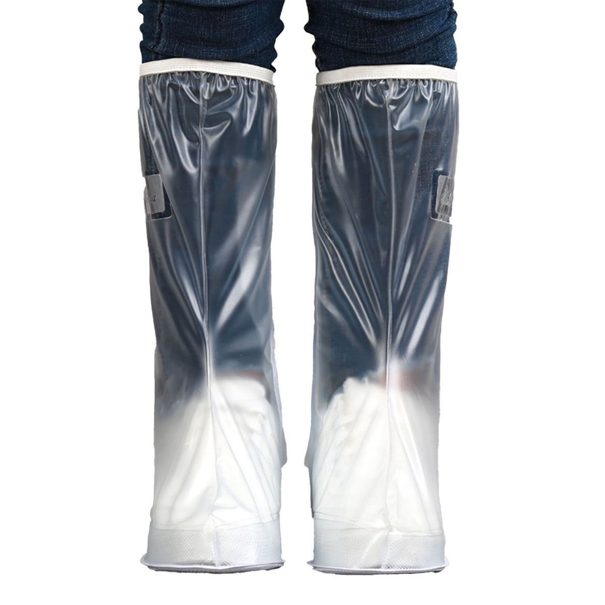 Transparent Knee High Rain Shoe Cover Reusable Waterproof Shoe Cover with Side Zipper for Men Women L