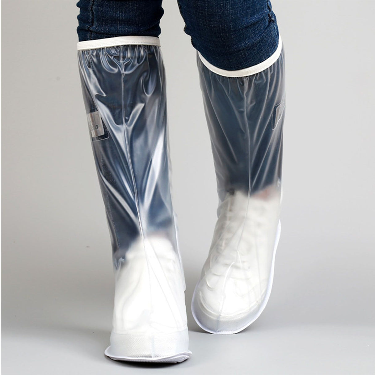 Transparent Knee High Rain Shoe Cover Reusable Waterproof Shoe Cover with Side Zipper for Men Women L