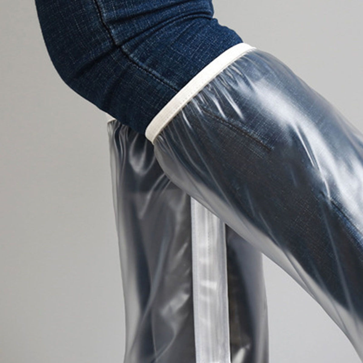 Transparent Knee High Rain Shoe Cover Reusable Waterproof Shoe Cover with Side Zipper for Men Women L
