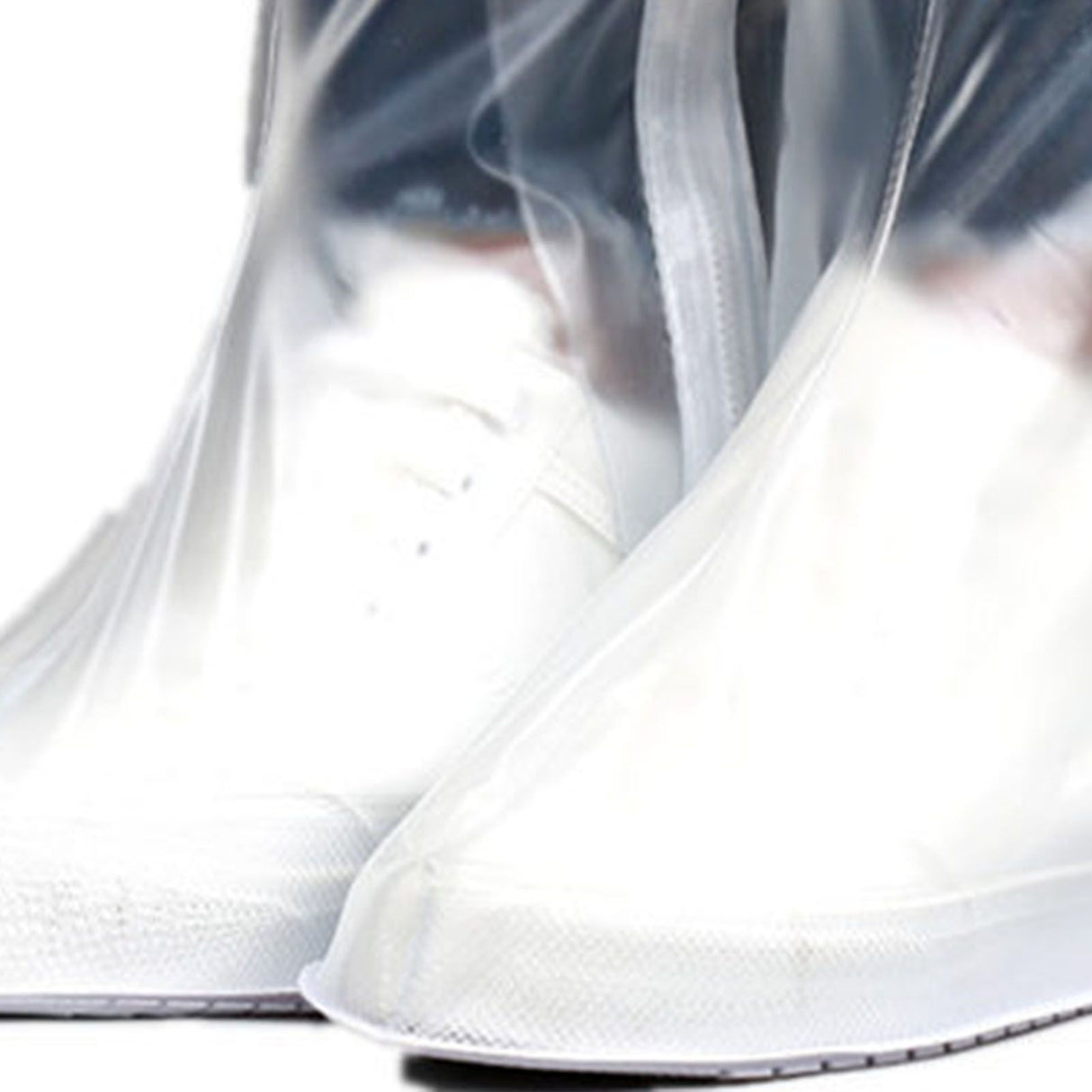 Transparent Knee High Rain Shoe Cover Reusable Waterproof Shoe Cover with Side Zipper for Men Women L