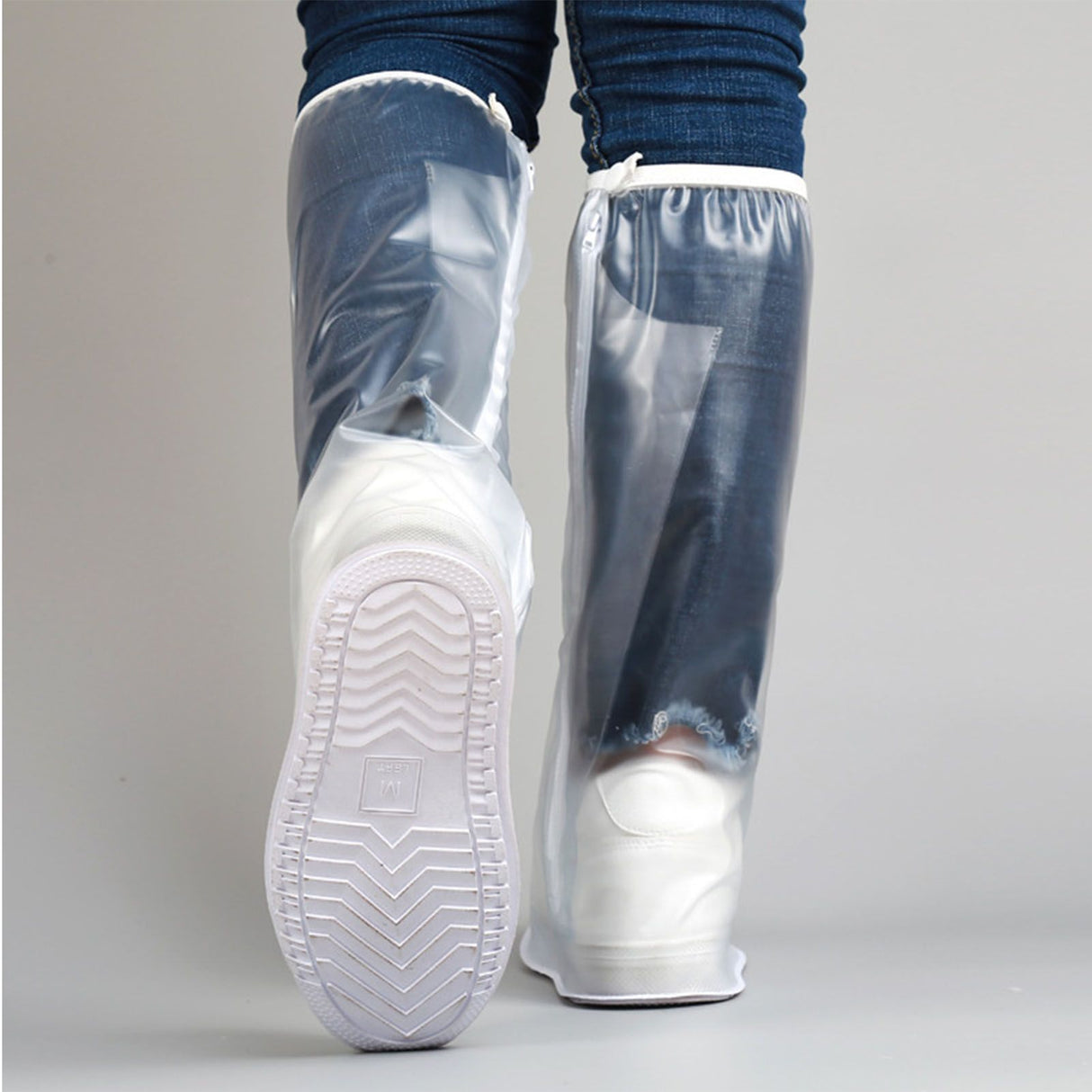 Transparent Knee High Rain Shoe Cover Reusable Waterproof Shoe Cover with Side Zipper for Men Women L