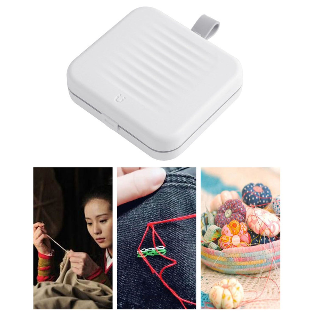 Magnetic Suction Sewing Box Portable Small Double Layer Magnetic Sewing Box Kit for Home Dormitory Travel White