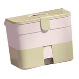Cosmetic Storage Box 2 Layers Drawer Large Capacity Portable Makeup Storage Box with Handle for Nail Polish Nail Art Green