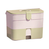 Cosmetic Storage Box 2 Layers Drawer Large Capacity Portable Makeup Storage Box with Handle for Nail Polish Nail Art Green