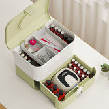 Cosmetic Storage Box 2 Layers Drawer Large Capacity Portable Makeup Storage Box with Handle for Nail Polish Nail Art Green