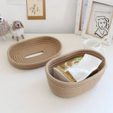 Tissue Box Cover Handmade Cotton Rope Napkin Tissue Holder Decorative Household Desktop Tissue Storage Box Khaki - 45-Degree Angle