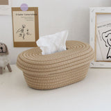 Tissue Box Cover Handmade Cotton Rope Napkin Tissue Holder Decorative Household Desktop Tissue Storage Box Khaki
