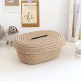 Tissue Box Cover Handmade Cotton Rope Napkin Tissue Holder Decorative Household Desktop Tissue Storage Box Khaki - Extra Image