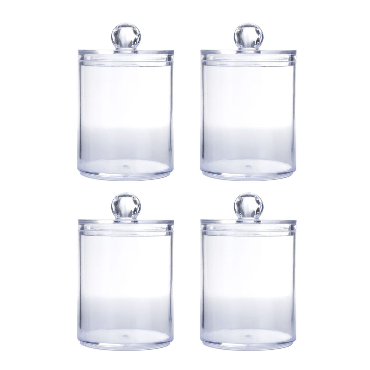 4Pcs Storage Jar Clear Round PS Plastic Bathroom Canister Set for Qtips Cotton Swabs Balls Cosmetic Pads